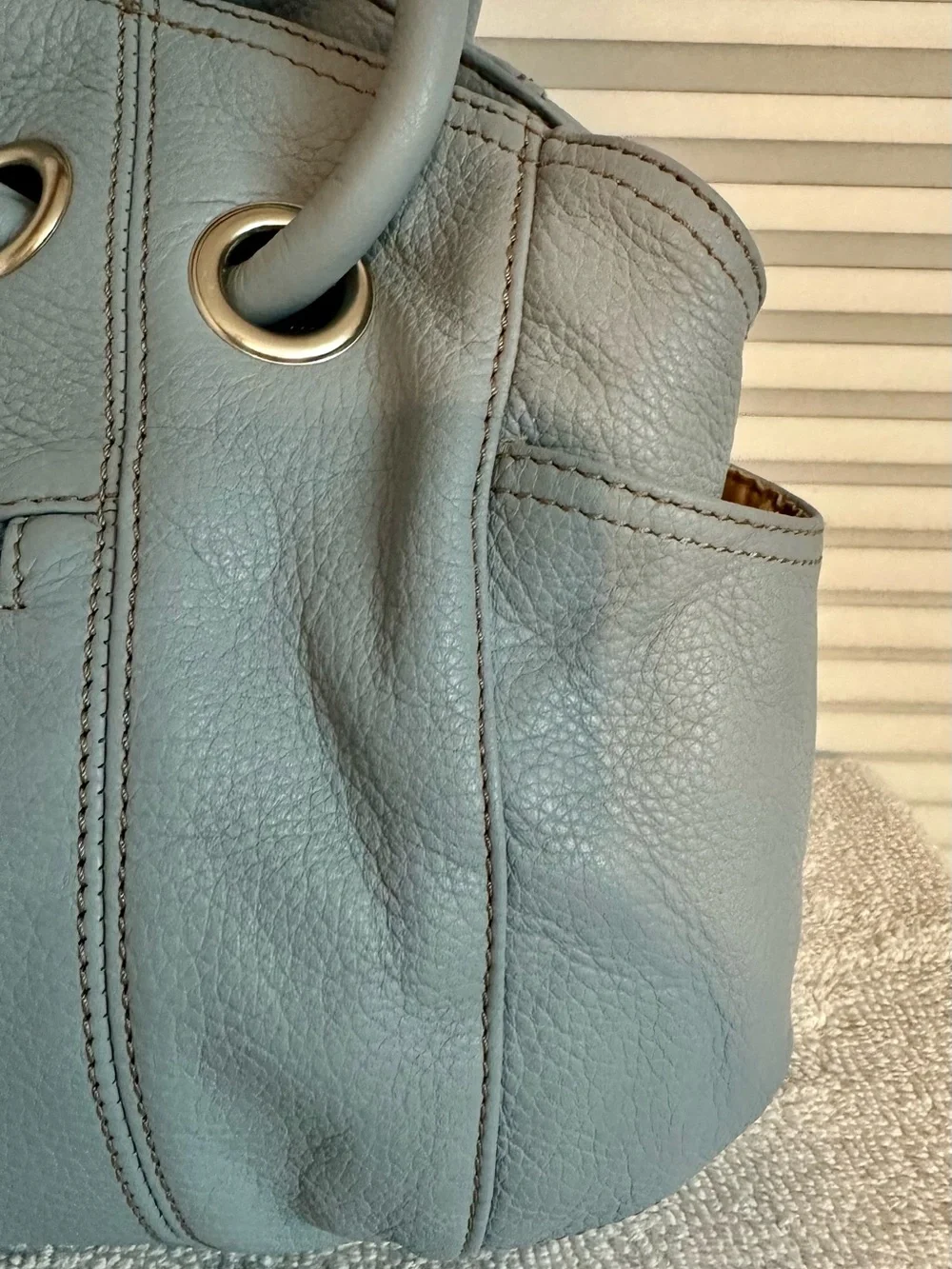 Tignanello Light Blue Pebbled Leather Shoulder Bag with Silver Plaque